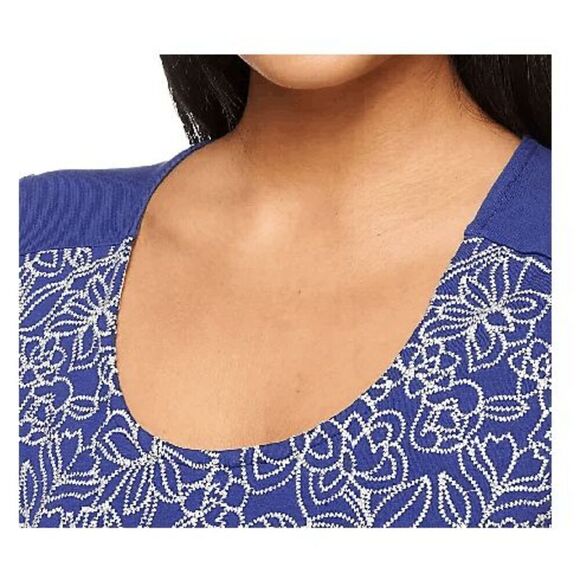 Isaac Mizrahi Live! Women 3X Scoop Neck Knit Top Blue with Front Embroidery NWT - Picture 3 of 6